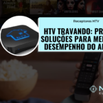 HTV conectado à televisão com reprodução de conteúdo em alta definição.