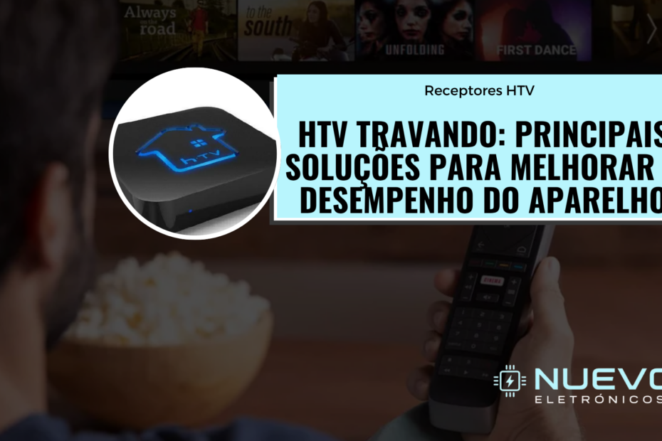HTV conectado à televisão com reprodução de conteúdo em alta definição.